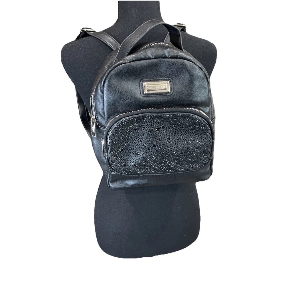 Madden Girl Black Sparkly Rhinestone Backpack Mini With Straps Compact Travel